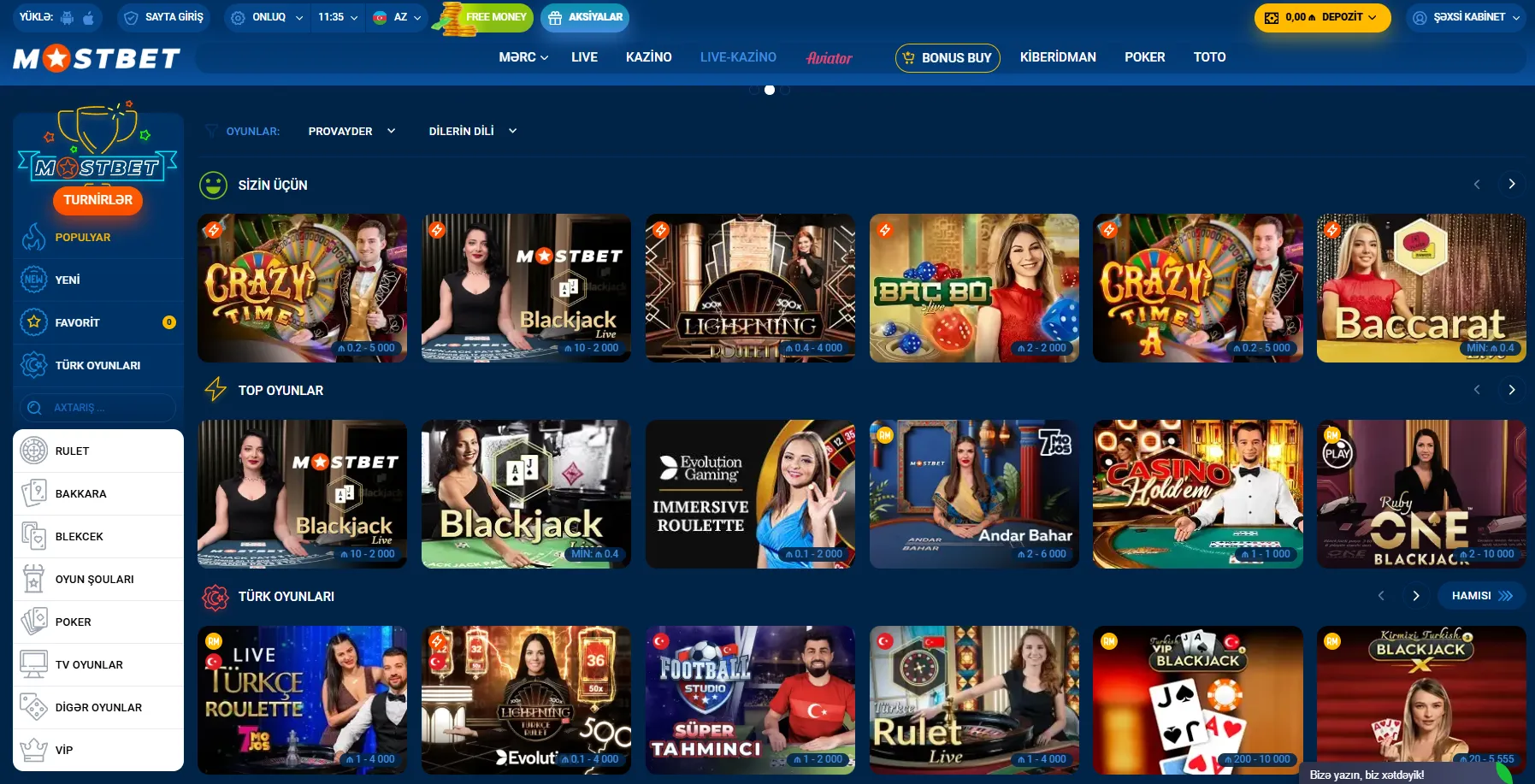 Oyunlar və Mərc Seçimləri Mostbet-də